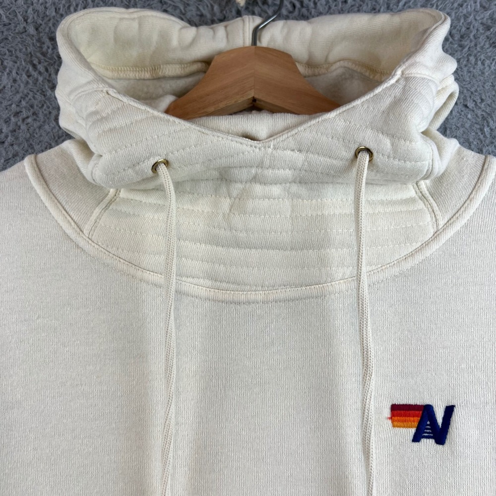 Aviator Nation Cream White Rainbow Logo Funnel Neck Hoodie Zip Pocket Women XS - Picture 3 of 13